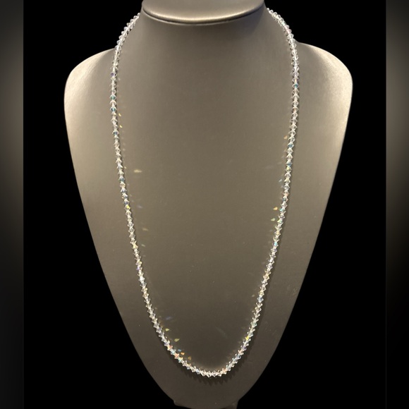 AB Crystal Bicone Bead Layering Necklace - Clear Iridescent Stones 48”length - Picture 2 of 10